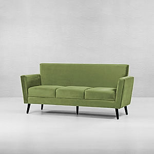 Cairo Wooden 3 Seater Sofa in Velvet Fabric in Green Color